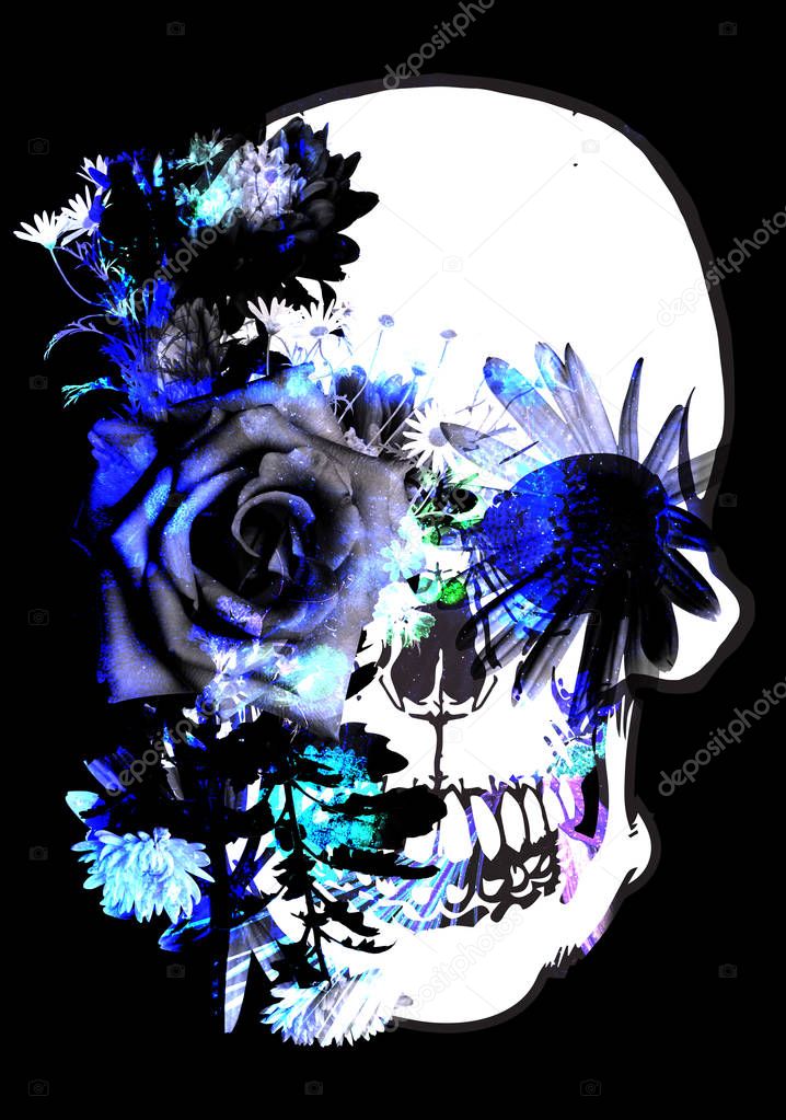 Skull with flowers fashion style