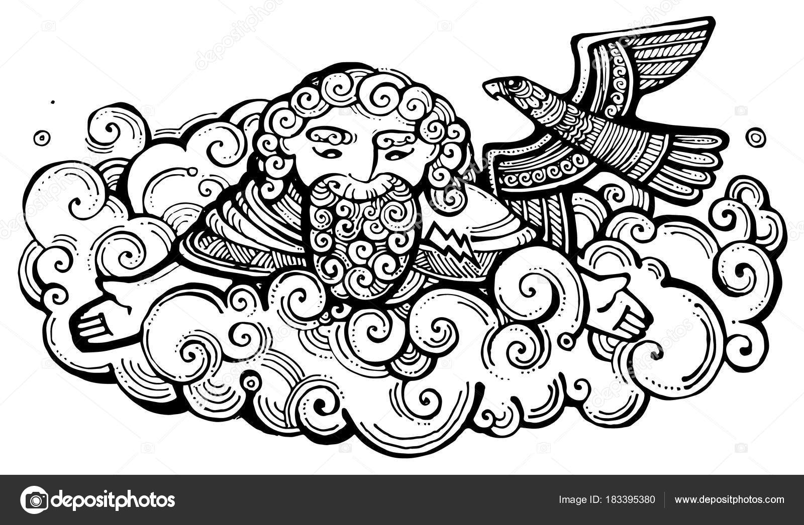 The Ancient God Zeus On A Cloud With An Eagle Stock Vector