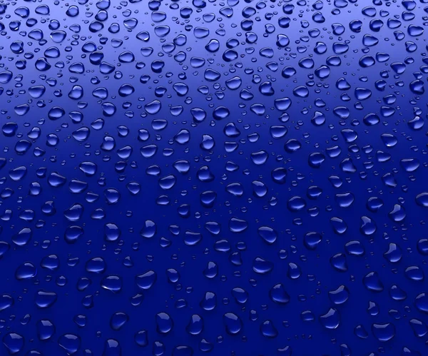 Gocce d'acqua su fondo blu — Foto Stock