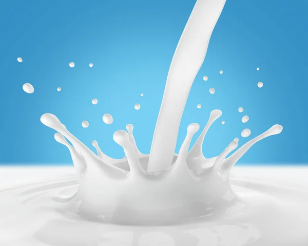 Splash van melk op een blauwe achtergrond — Stockfoto