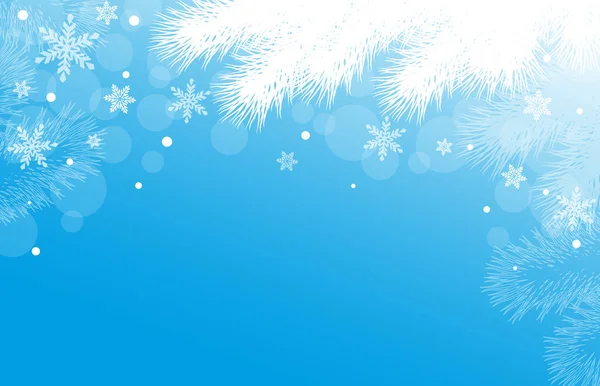 Blå Nyår Eller Jul Bakgrund Med Fir Grenar Och Snöflingor — Stock vektor