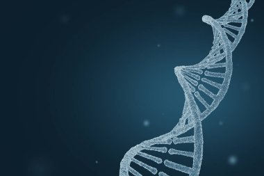 Elektron mikroskobunda DNA molekülü. Bilim geçmişi. 3B illüstrasyon