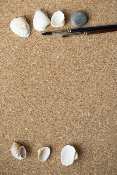 Life Stile Artistic Creative Mockup Seashells Brush Sheet White Paper — Stock Photo, Image