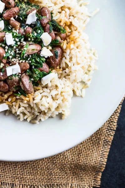 Arroz Castanho com Feijão de Rim. Almoço saudável — Fotografia de Stock