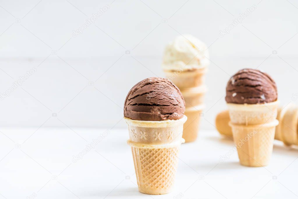 Ice Cream Scoops in Waffle Cup Cones