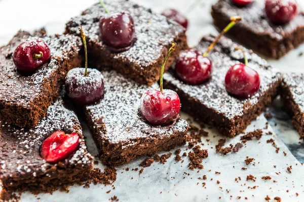 Double Chocolate Brownies with Cherries — Stock Photo, Image