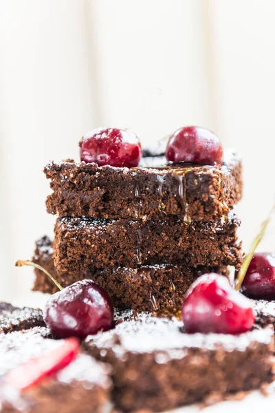 Double Chocolate Brownies with Cherries — Stock Photo, Image