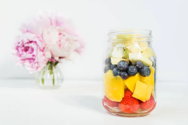Fruit and Berry Salads in Jars — Stock Photo, Image