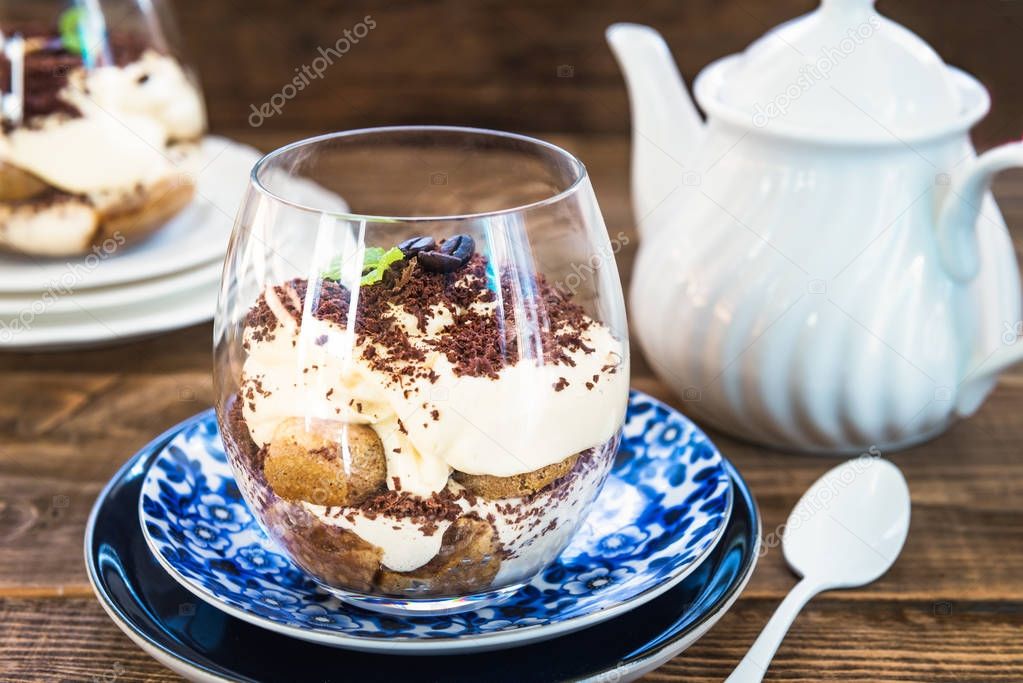 Traditional Italian dessert Tiramisu in a Glass Jar