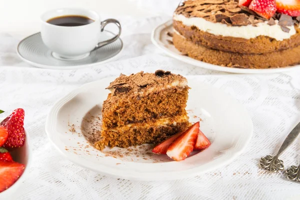 커피, 케이크, 딸기, 커피 — 스톡 사진