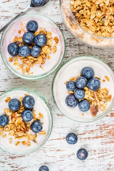 Ev yapımı Granola ve yaban mersini ile yoğurt — Stok fotoğraf