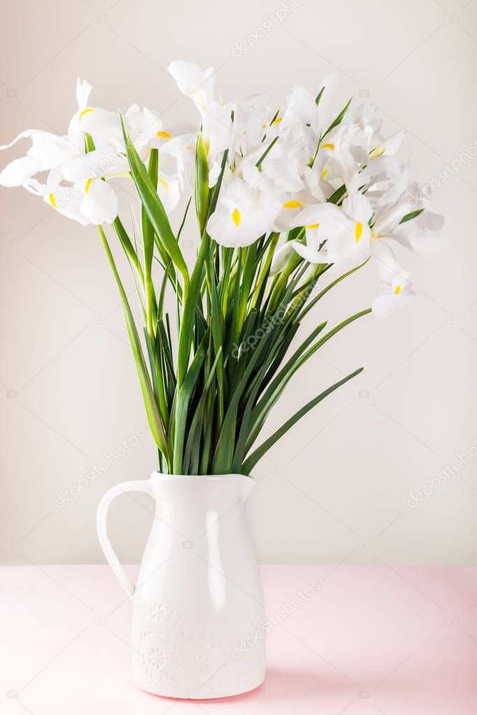 Beautiful White Iris Flowers in the Vase