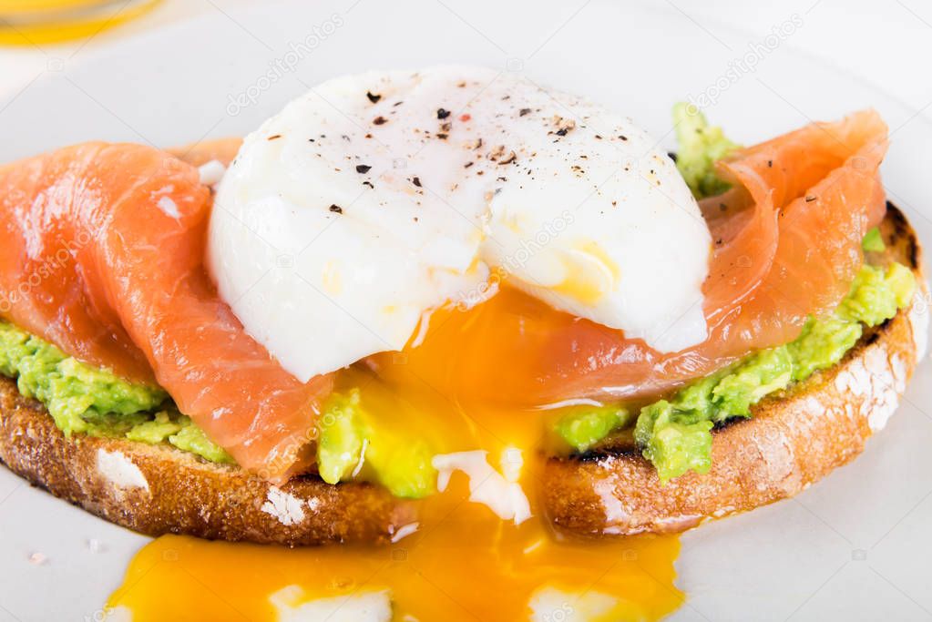  Wholemeal Bread Toast, smashed Avocado, Salmon and Poached Egg