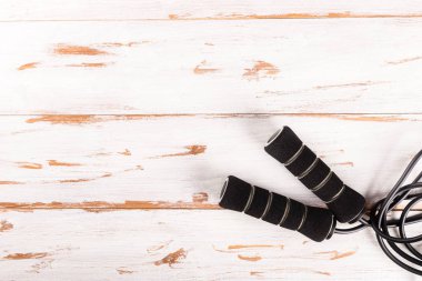 Bayanlar Spor aksesuarları, üstten görünüm, ahşap arka plan