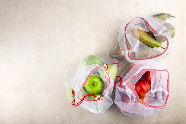 Textile Bags with Fruits and Vegetables — Stock Photo, Image