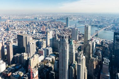 New York şehrinin gökyüzü ve Manhattan şehir merkezinin muhteşem manzarası.