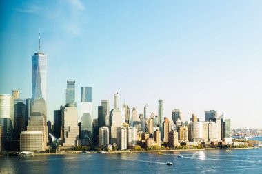 New York City silueti ve Jersey City 'den Manhattan şehir merkezi