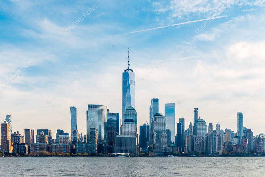 Amazing panorama view on New York City skyline and Downtown Manhattan from Jersey City