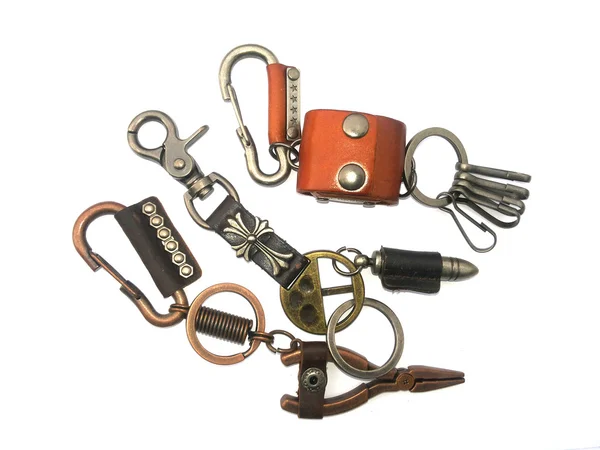 Group key chain leather on isolated — Stock Photo, Image