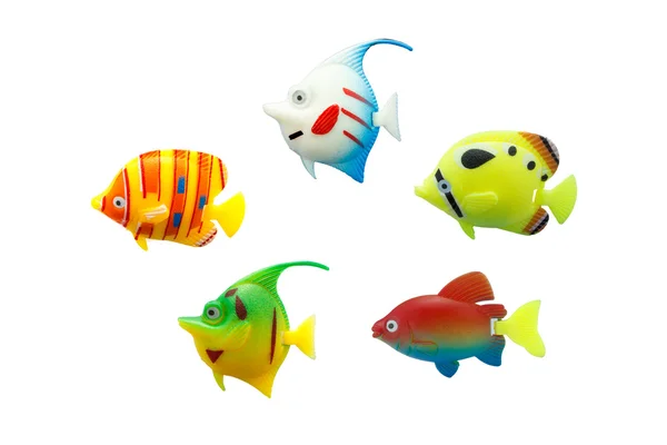Gruppo di giocattoli di pesce su isolato — Foto Stock