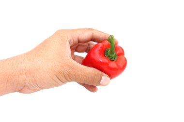 tatlı biber beyaz arka plan üzerinde tutan eller