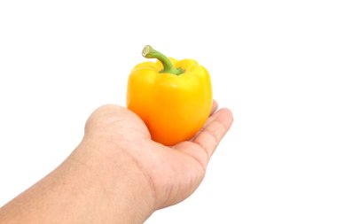 tatlı biber beyaz arka plan üzerinde tutan eller