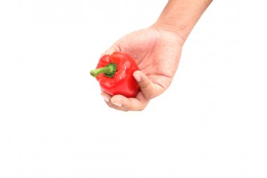 tatlı biber beyaz arka plan üzerinde tutan eller