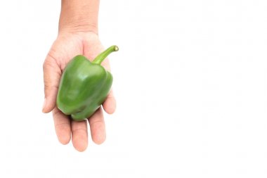 tatlı biber beyaz arka plan üzerinde tutan eller