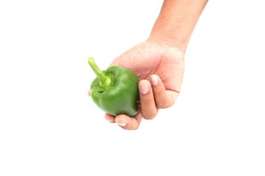 tatlı biber beyaz arka plan üzerinde tutan eller