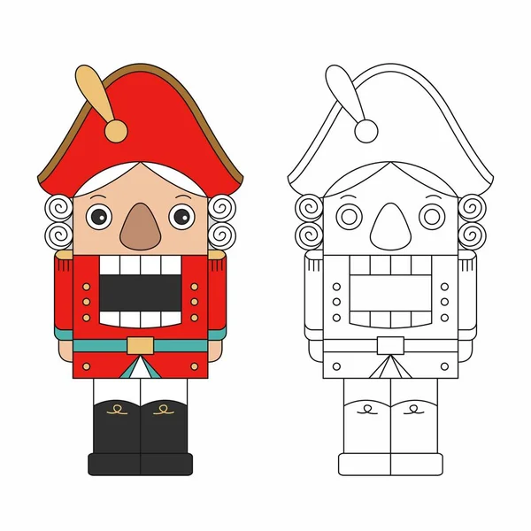 Beyaz arka planda fındıkkıran, izole edilmiş. Kış masalından tatlı fındıkkıran. Noel kartları için komik düz stil, Noel için posterler, yeni yıl.