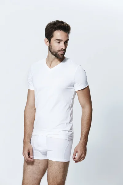 Handsome man in white underwear — Stock Photo, Image