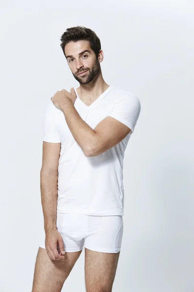 Handsome man in white underwear — Stock Photo, Image