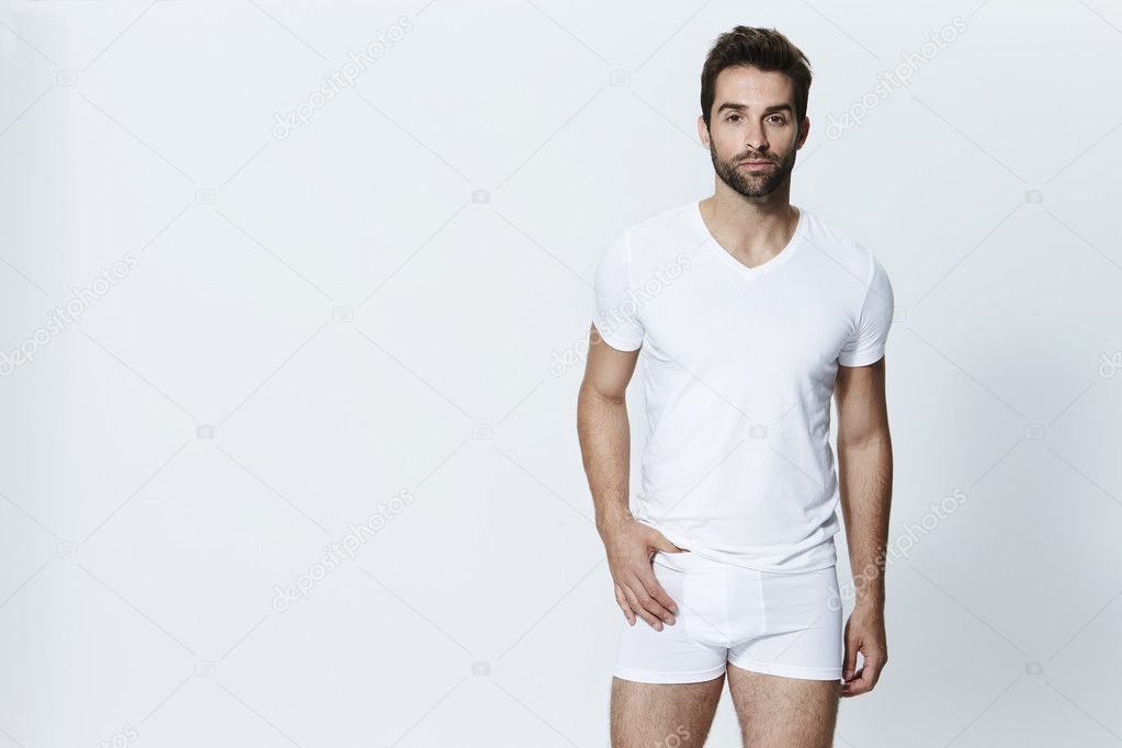Handsome man in white underpants