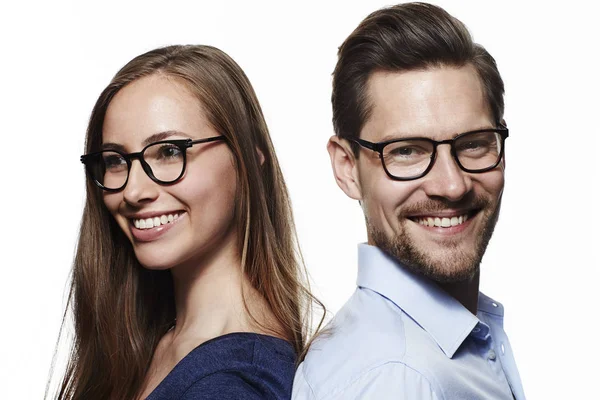 Happy couple wearing glasses — Stock Photo, Image