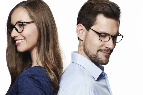 Beautiful couple in glasses — Stock Photo, Image