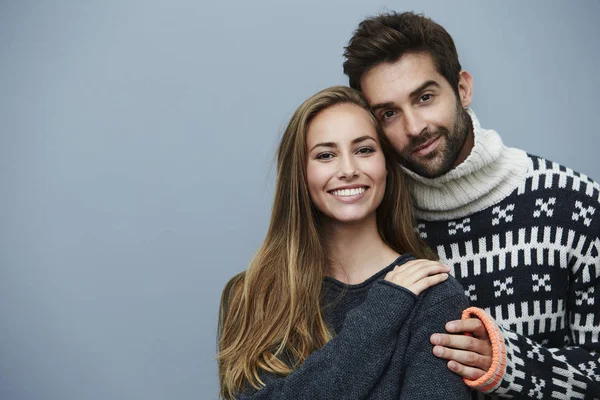 Affectionate couple in knitwear — Stock Photo, Image