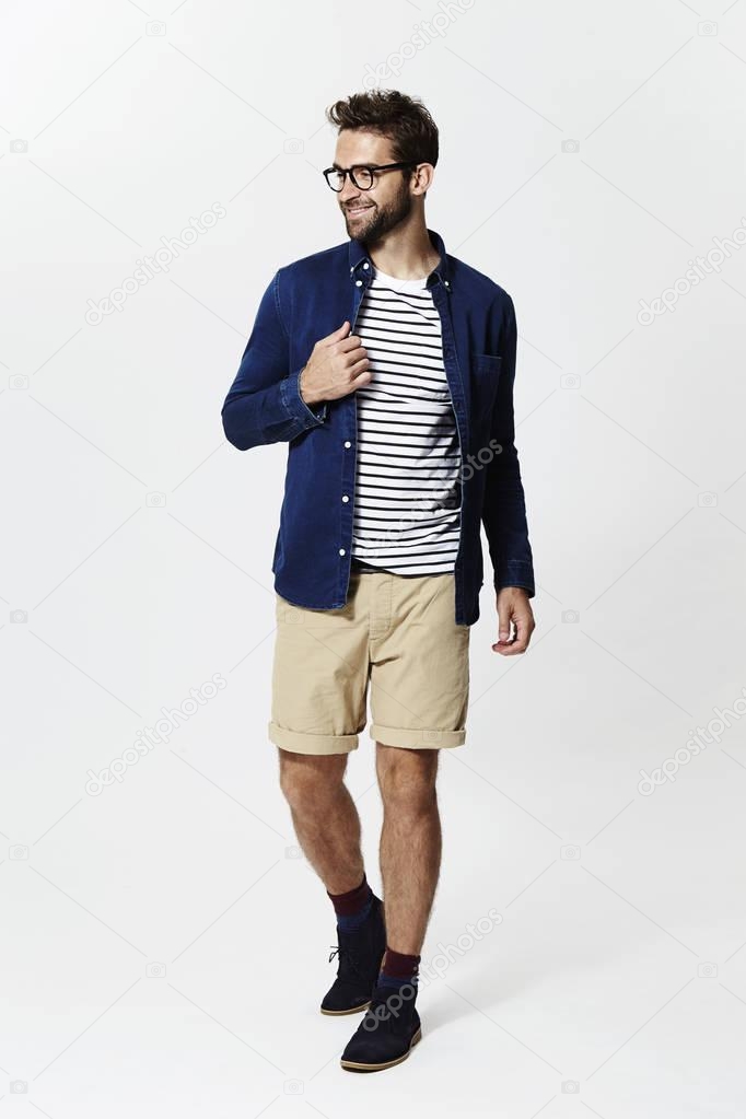 Man in eyeglasses wearing shorts