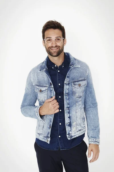 Handsome man in denim jacket — Stock Photo, Image