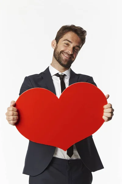 Uomo con cuore rosso San Valentino — Foto Stock