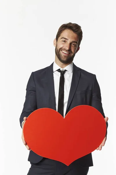 Uomo con cuore rosso San Valentino — Foto Stock