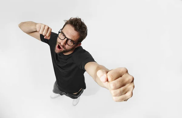 Bearded man with fists posing — Stock Photo, Image