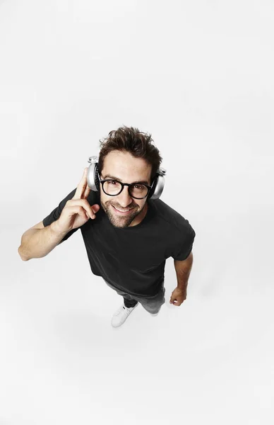 Happy bearded man with headphones — Stock Photo, Image