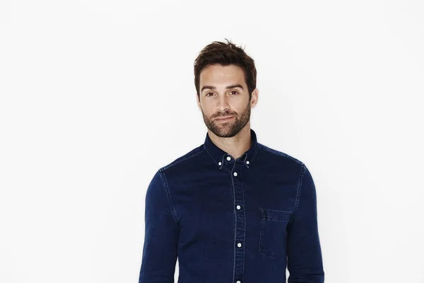 Smiling man in denim shirt — Stock Photo, Image