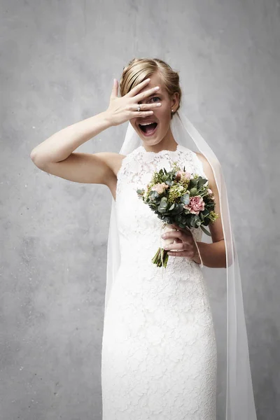 Beauty bride in shock — Stock Photo, Image