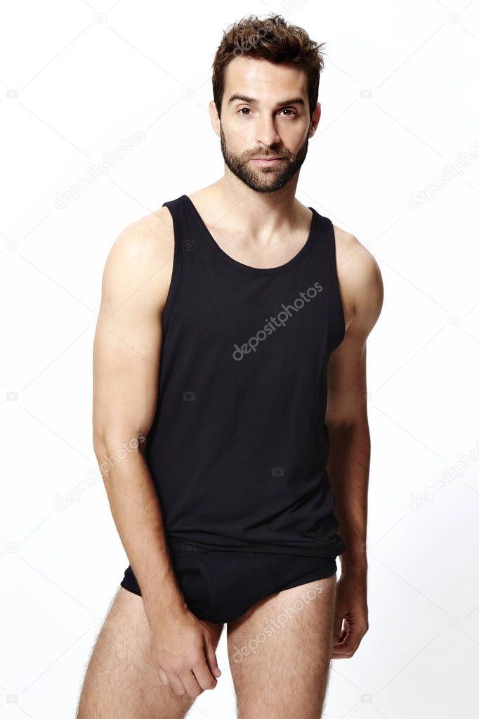 Man in black underwear