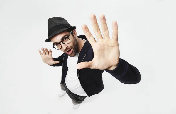 Bearded hipster man gesturing — Stock Photo, Image