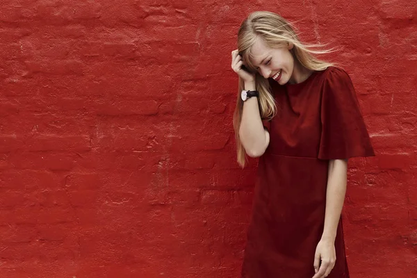 Stunning woman in red dress — Stock Photo, Image