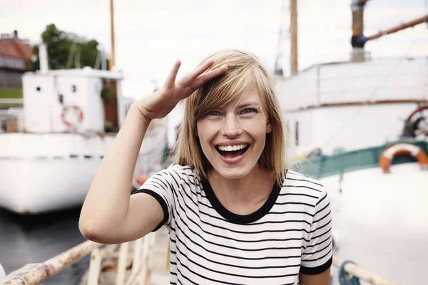 Beautiful woman saluting — Stock Photo, Image