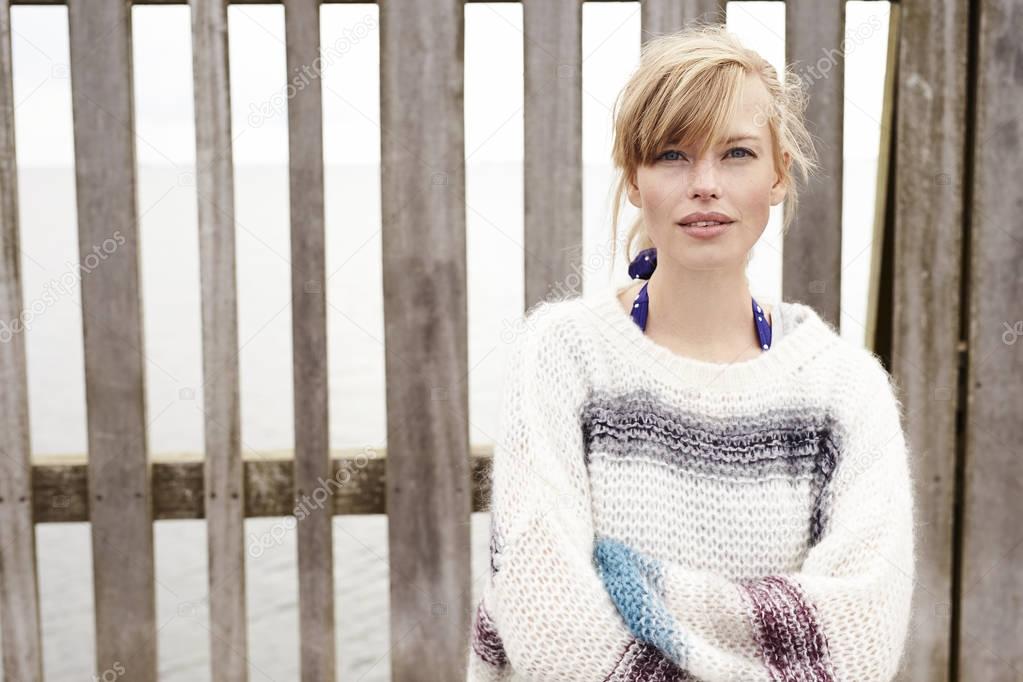 Blonde woman in jumper