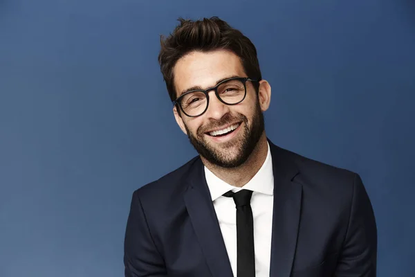 Happy man in suit and glasses — Stock Photo, Image